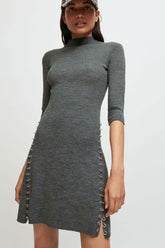 Unique Ring – Hochgeschlossenes Winter-Minikleid aus Kaschmirpullover – Grau